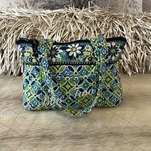 Vintage VERA BRADLEY Daisy Daisy 2008 Little Betsey Tote Bag USA Green Blue Y2K